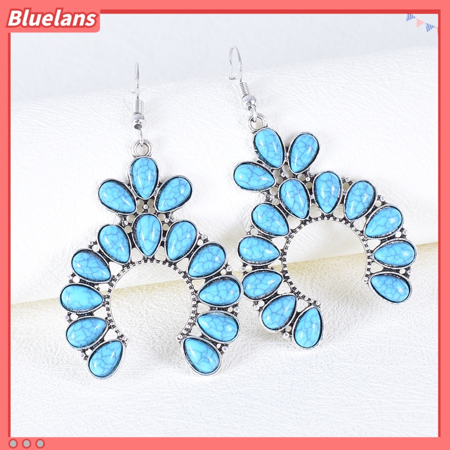 [BLS] Khuyên Tai Hình Học Đơn Giản Đính Ngọc Lam Phong Cách Âu Mỹ Cá Tính Retro