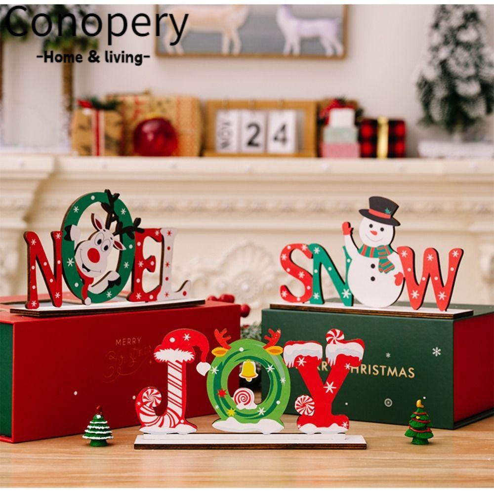 CONOPERY Phụ Kiện Trang Trí Giáng Sinh Bằng Gỗ In Chữ Merry Christmas Xinh Xắn