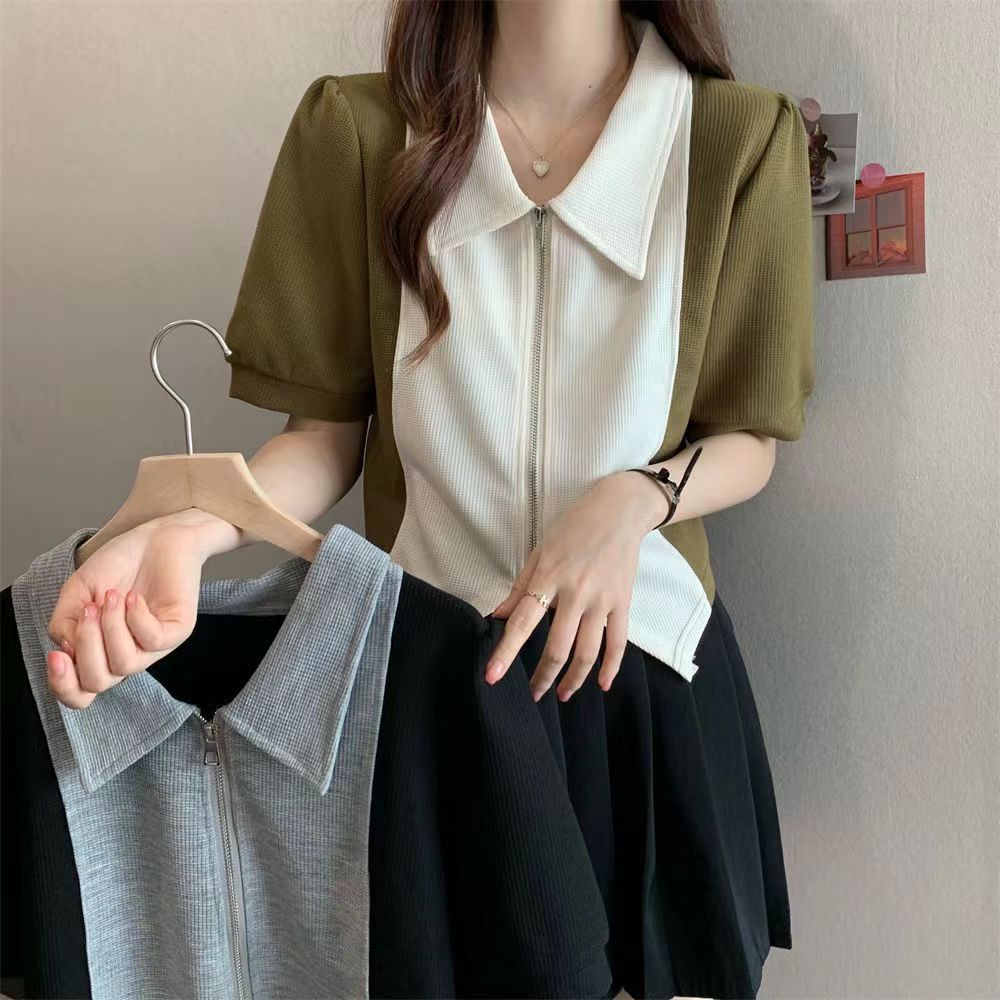Áo polo Ngắn Tay Cổ Bẻ Sọc Caro Thời Trang Nữ