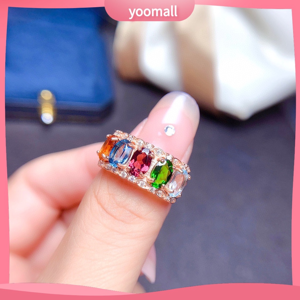 [YM] Nhẫn Dạng Hở Đính Pha Lê Tự Nhiên Nhiều Màu Sắc Cho Nữ