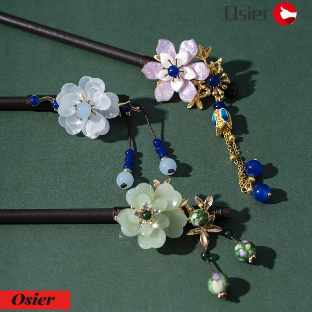 OSIER1 Kẹp Tóc Bằng Gỗ Mun Đính Tua Rua Phong Cách Cổ Điển Kiểu Mới 1 Cho Nữ