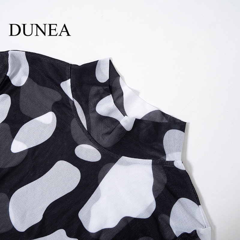 DUNEA Áo Thun Nữ Dài Tay Cổ Tròn Màu Trắng Đen