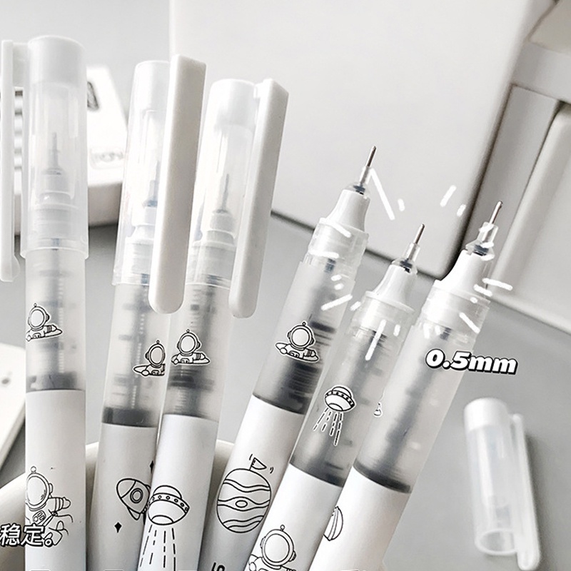 Hộp 6 Bút Mực Gel Ngòi Bút 0.5mm Họa Tiết Màu Bạc Sáng Tạo