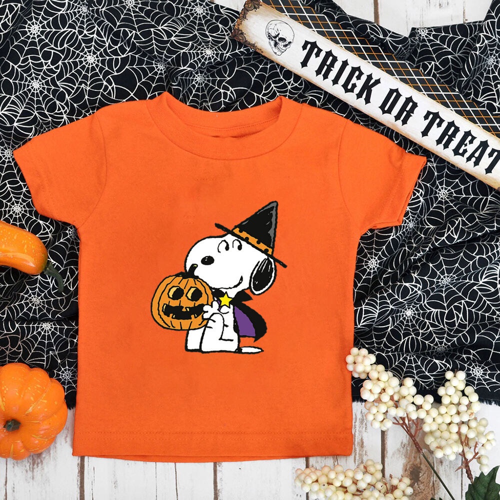 Halloween Snoopy In Hình Hoạt Hình Áo Thun Nữ Tay Ngắn Cổ Tròn Cam Halloween Áo