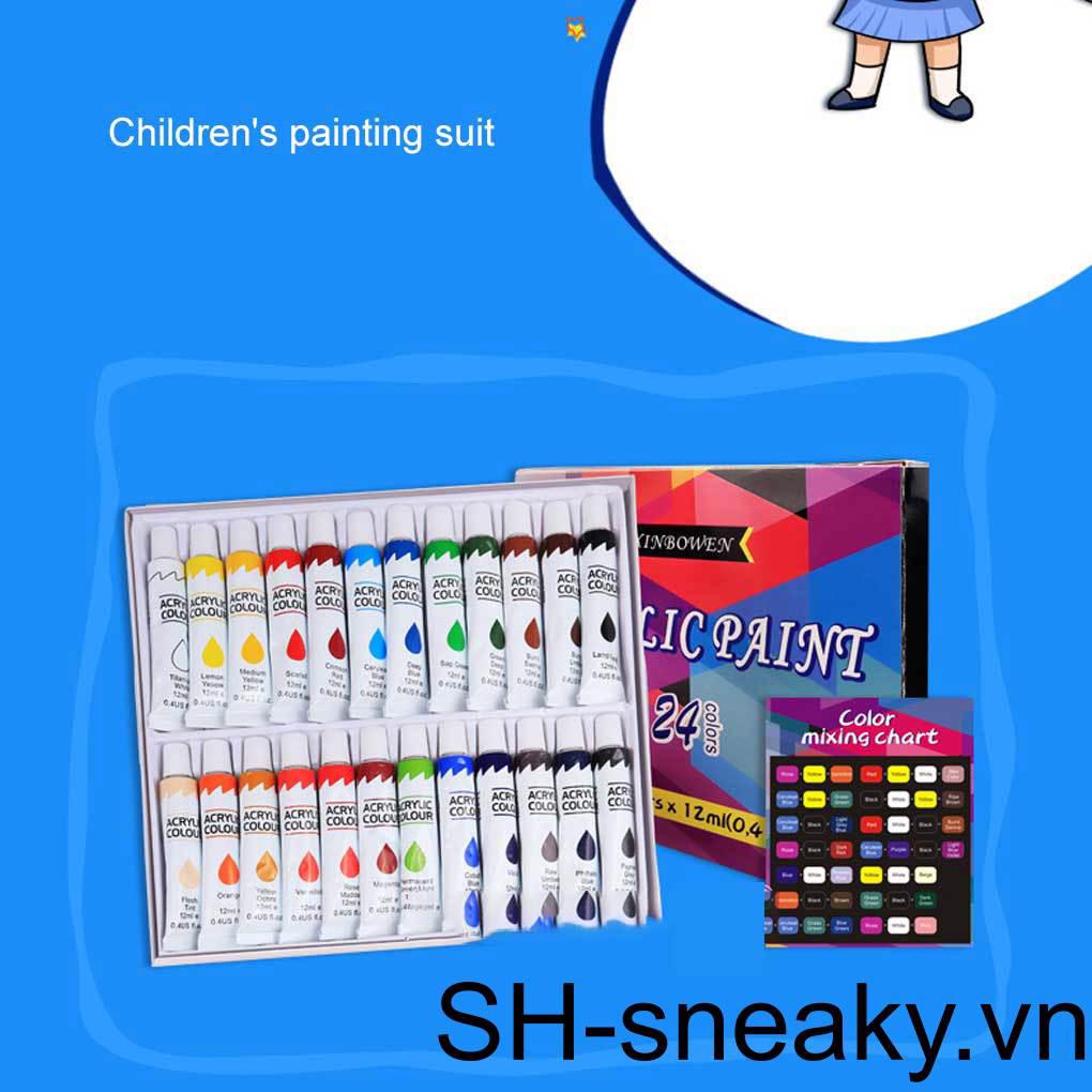 Set 24 Màu Acrylic Ống Nhôm Chống Thấm Nước Dùng Vẽ Tranh Màu Nước Treo Tường