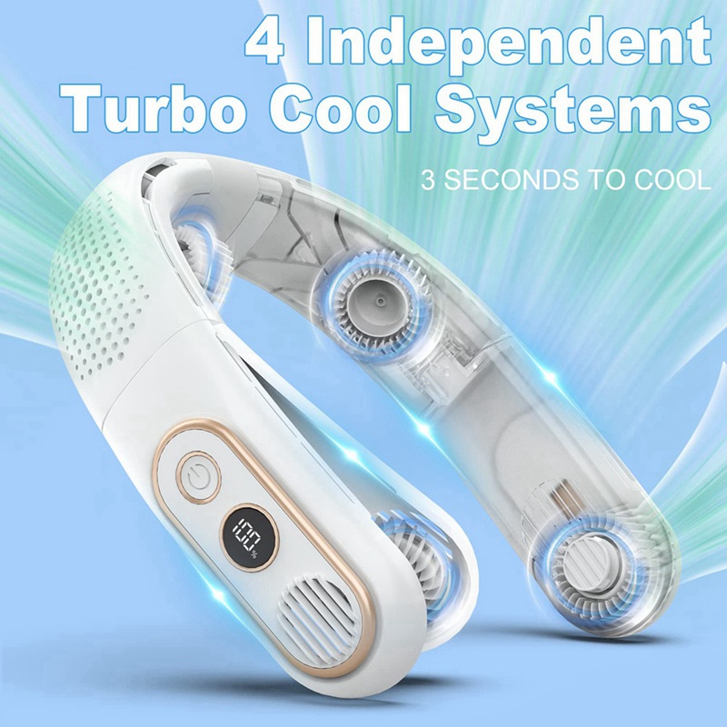 Quạt Đeo Cổ Có Thể Gập Lại Với Màn Hình LED Hiển Thị 360 Độ° Quạt Làm Mát Đeo Cổ Sạc Cổng USB Dùng Khi Đi Du Lịch / Đi Biển