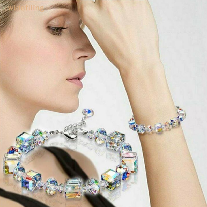 Vòng Tay Hạt Đá Pha Lê Hình Vuông Lấp Lánh Có Thể Điều Chỉnh Kích Thước Thời Trang Cho Nữ