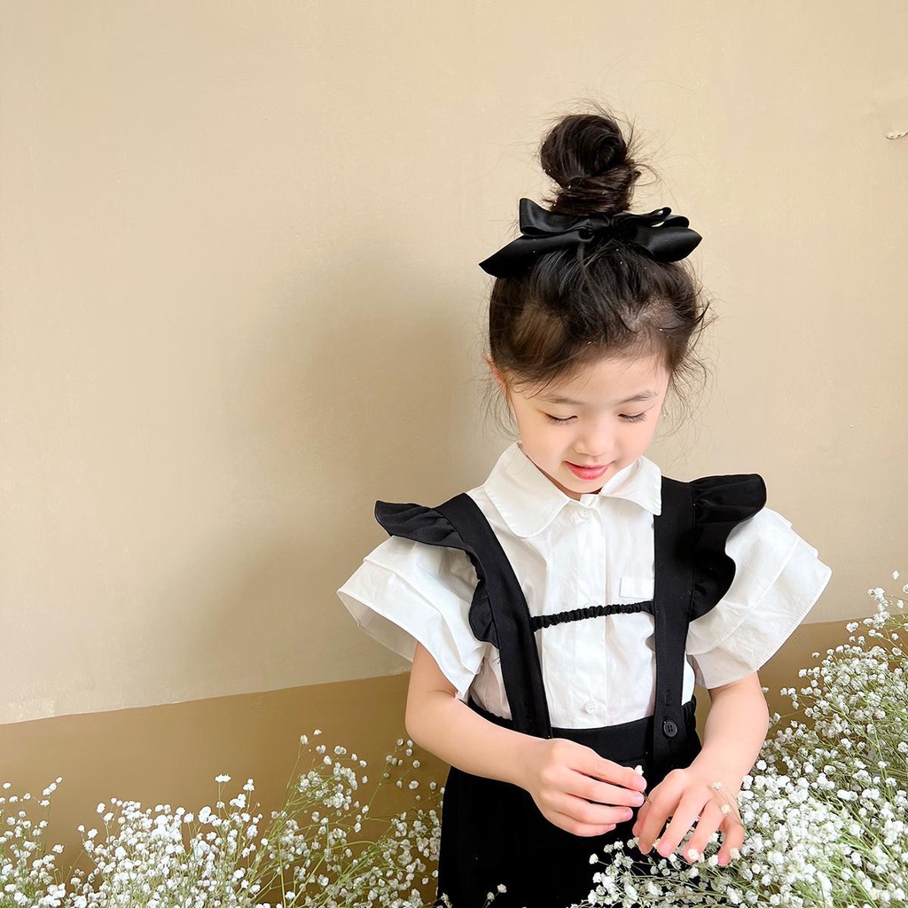 Áo Sơ Mi Phối Ren Màu Trơn Và Nút Cài Phong Cách Hàn Quốc Mới Cho Bé Gái