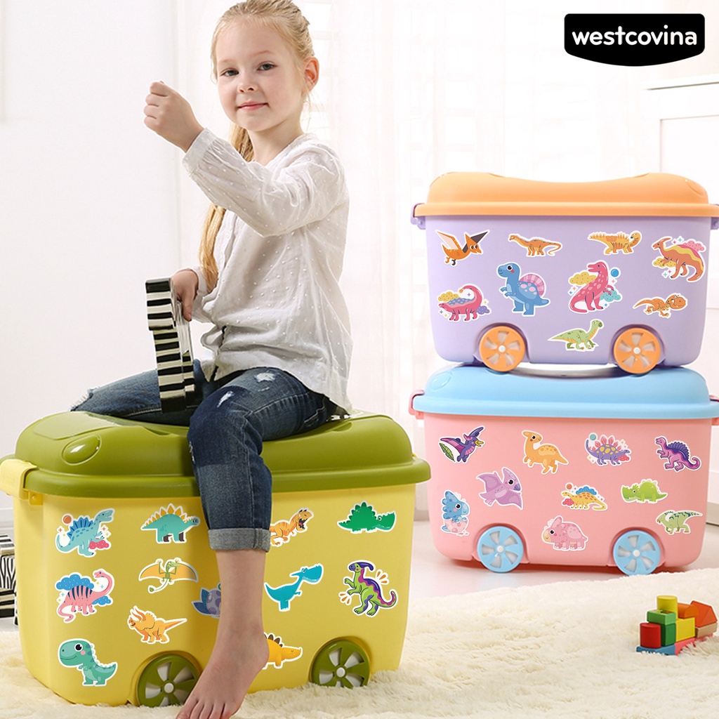 [WSTN]✎Bộ 50 Miếng Dán Trang Trí Hình Khủng Long Hoạt Hình Dễ Thương Bằng PVC Chống Thấm Nước DIY