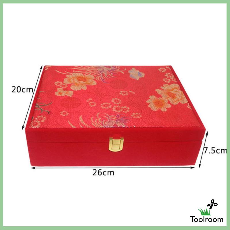 Hộp Đựng Trang Sức Bằng Nhung Đỏ Đa Năng Phong Cách Trung Hoa