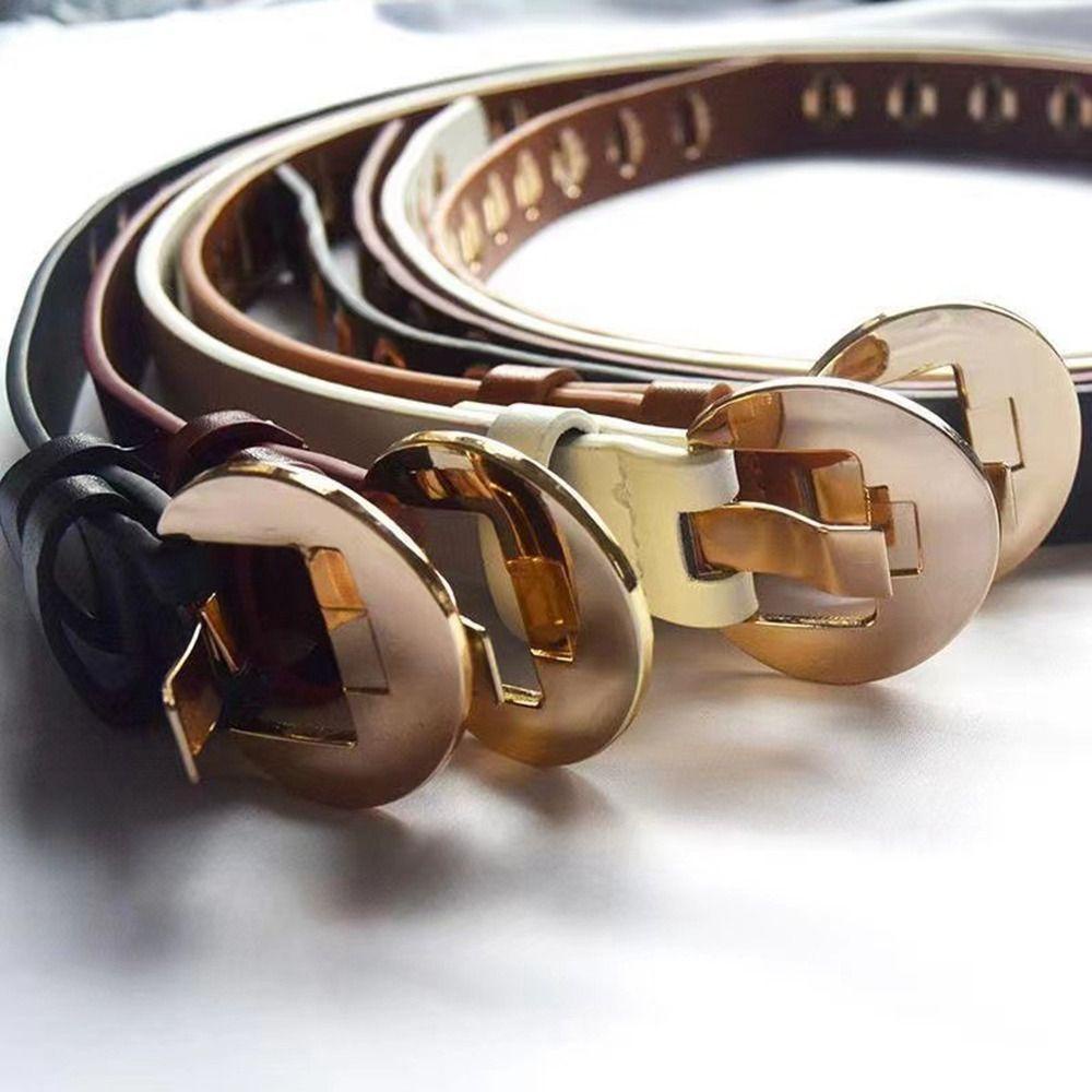 Thắt Lưng Da PU Bản Nhỏ Khóa Kim Loại Thời Trang Cho Nữ