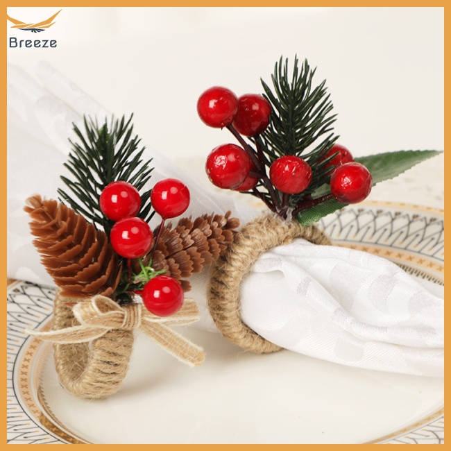 Giá Đỡ Khăn Ăn Hình Nhánh Berry Bằng Giấy Lanh Trang Trí Bàn Tiệc Giáng Sinh