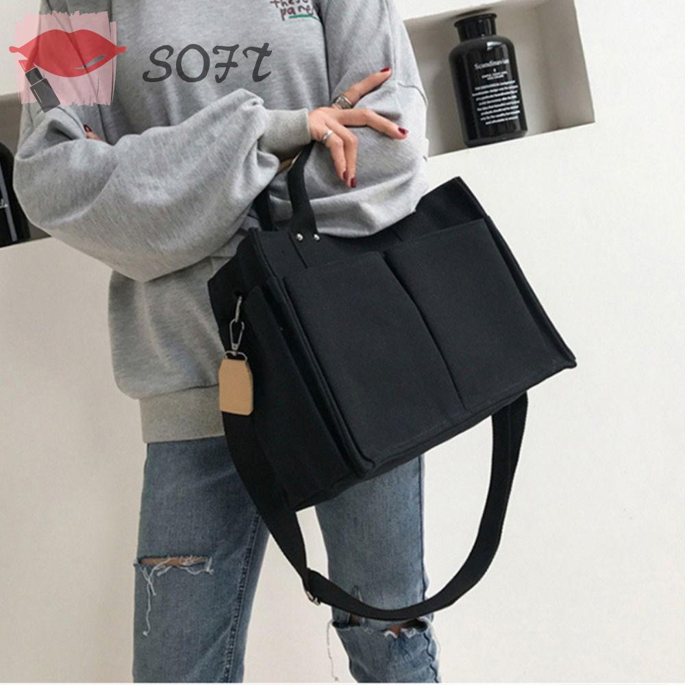 Túi Xách Canvas Màu Trơn Đơn Giản Cho Nữ