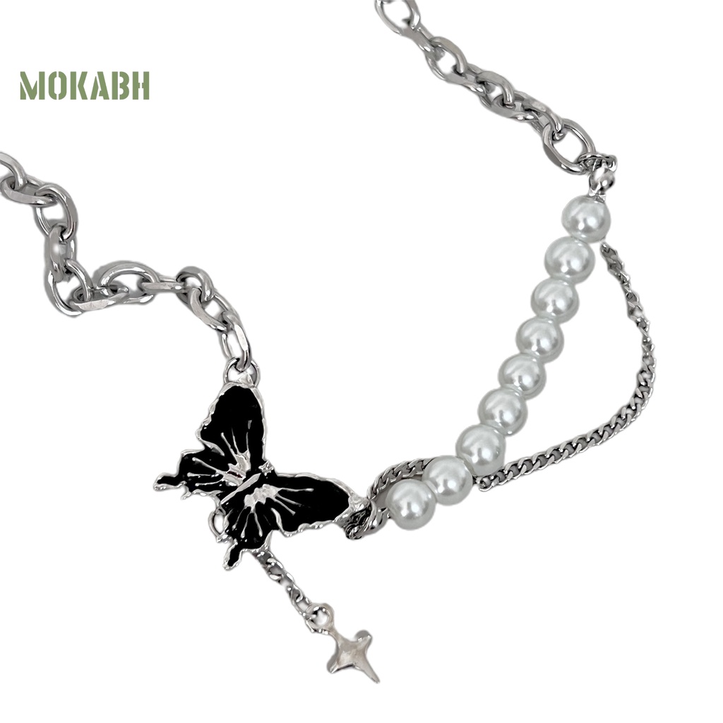 Vòng cổ Mặt Hình Bướm Đen Ngọc Trai Nhân Tạo Thời Trang Dành Cho Nữ