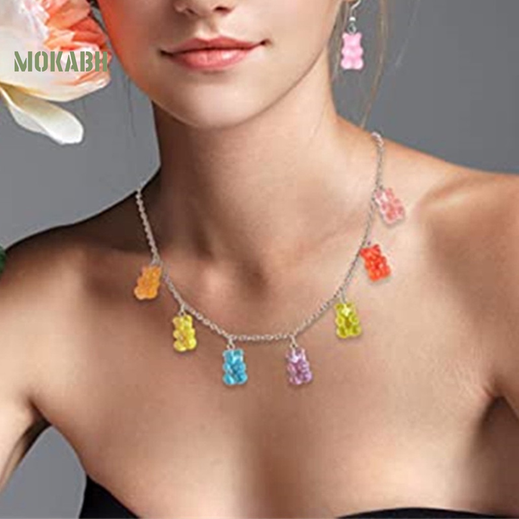 Vòng cổ Kim Loại Mặt Hình Gấu Hoạt Hình Màu Kẹo Ngọt Dễ Phối Đồ Chống Dị Ứng Thời Trang Cho Nữ