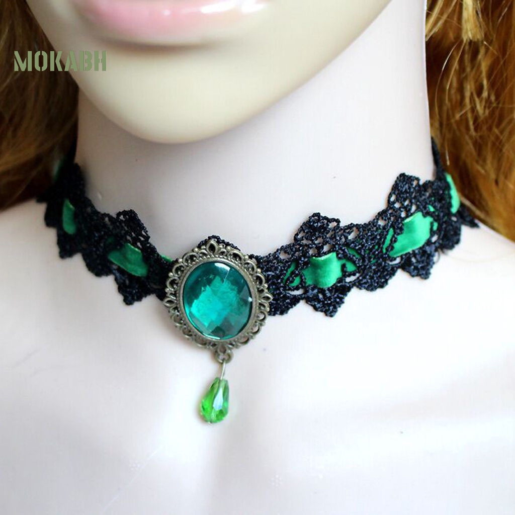 [Mok Abh] Vòng Cổ Choker Dây Bện Đính Đá Giả Phong Cách Gothic Punk