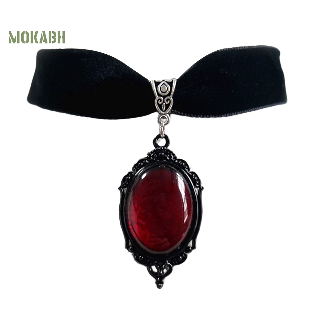 [Mok Abh] Vòng Cổ Choker Dây Nhung Mặt Hình Giọt Nước Phong Cách Gothic Cổ Điển Có Thể Điều Chỉnh Kích Cỡ