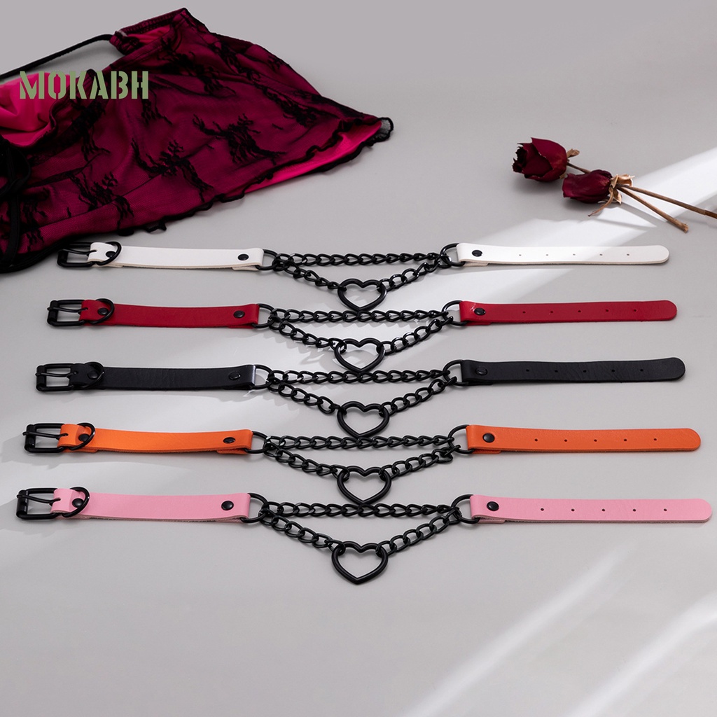 Vòng Cổ Choker Bằng Da Nhân Tạo Hai Lớp Hình Trái Tim Phong Cách Gothic Punk