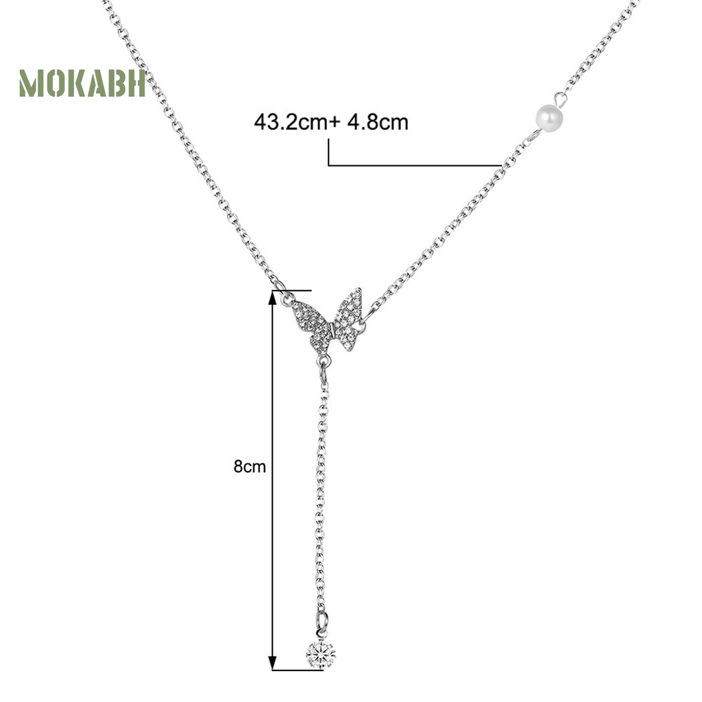 [Mok Abh] Vòng cổ Dài Mặt Hình Bướm Đính Ngọc Trai Giả Sang Trọng