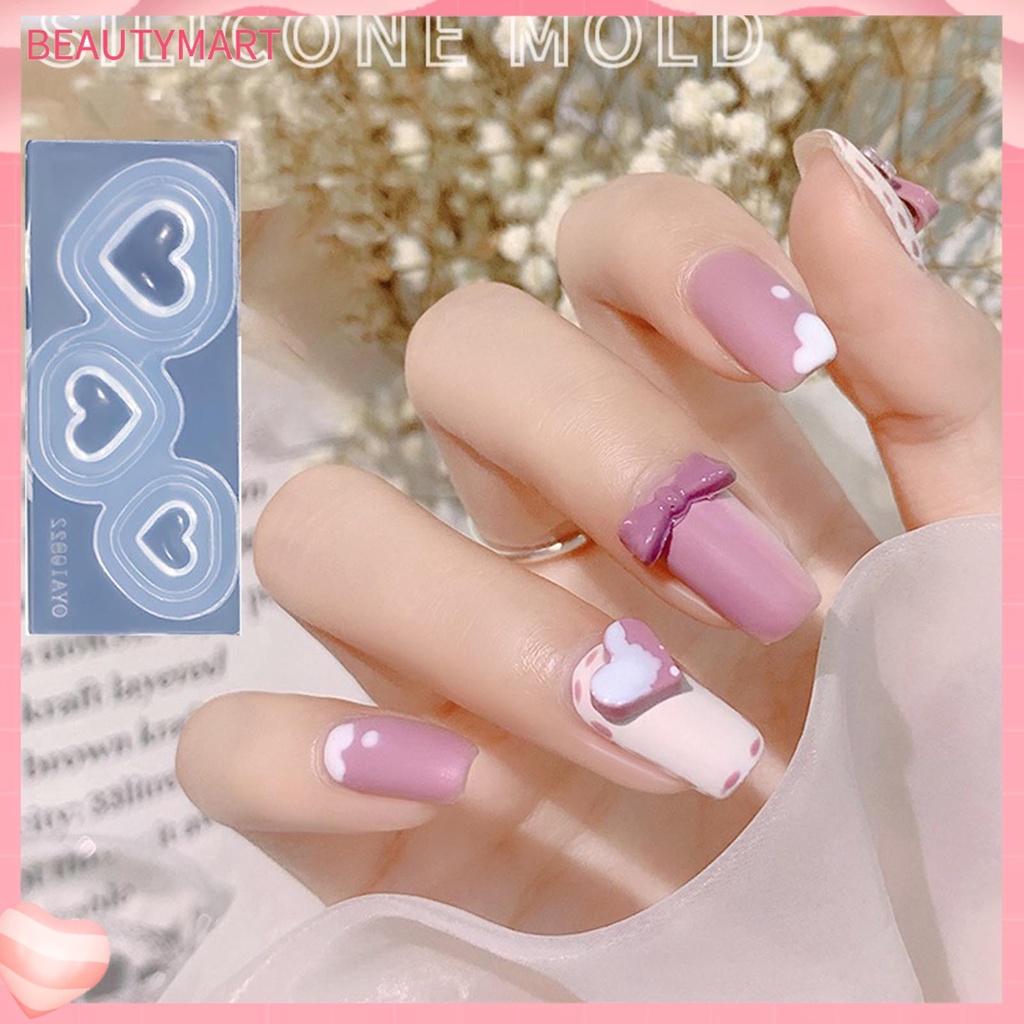 1 Bộ Khuôn Làm Móng Bằng Silicon Siêu Mềm Tái Sử Dụng Linh Hoạt Hình Trái Tim Dễ Dàng Tẩy Rửa