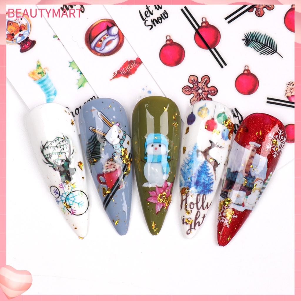 1 Bộ Miếng Dán Móng Tay Siêu Mỏng Không Dị Ứng Tháo Rời Được Không Phai Họa Tiết Giáng Sinh / Bông Tuyết / Tuần Lộc / Nai S