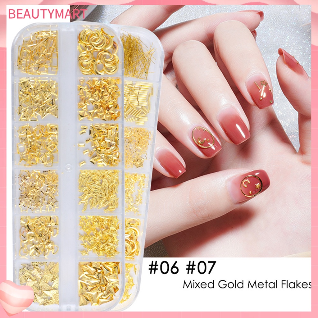 Hộp 12 Ngăn Đựng Đá Đính Móng Tay Kim Loại Hình Vỏ Sò Đa Năng Cho Nữ