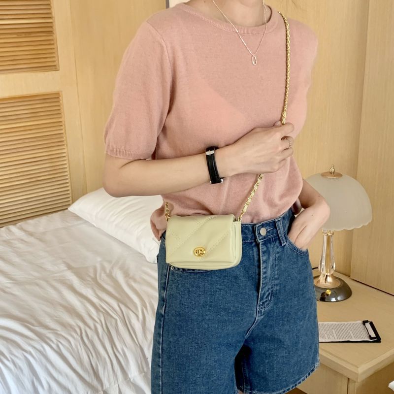 Túi Đeo Chéo Dáng Vuông Nhỏ Họa Tiết Kẻ Sọc Đính Đá Phối Dây Xích Thời Trang