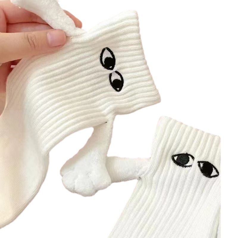 Đôi Vớ Cầm Tay Cặp Đôi Tik Tok Influencer Siêu Hot Ba Chiều Màu Trắng Thuần Cotton Hình Búp Bê Độ