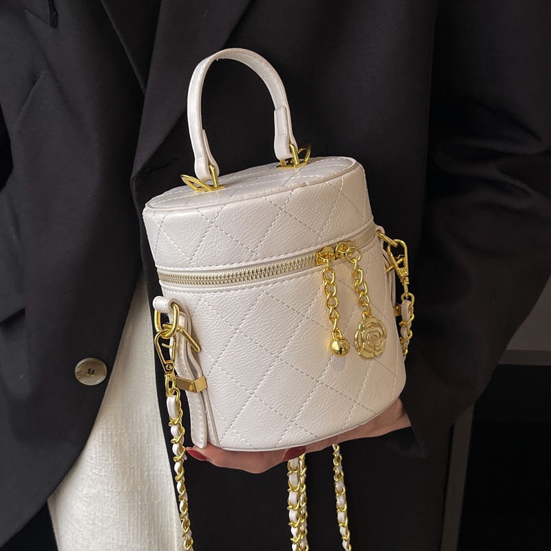 Túi Xách Đeo Vai Hình Trụ Phối Dây Xích Đính Đá Thời Trang Dành Cho Nữ