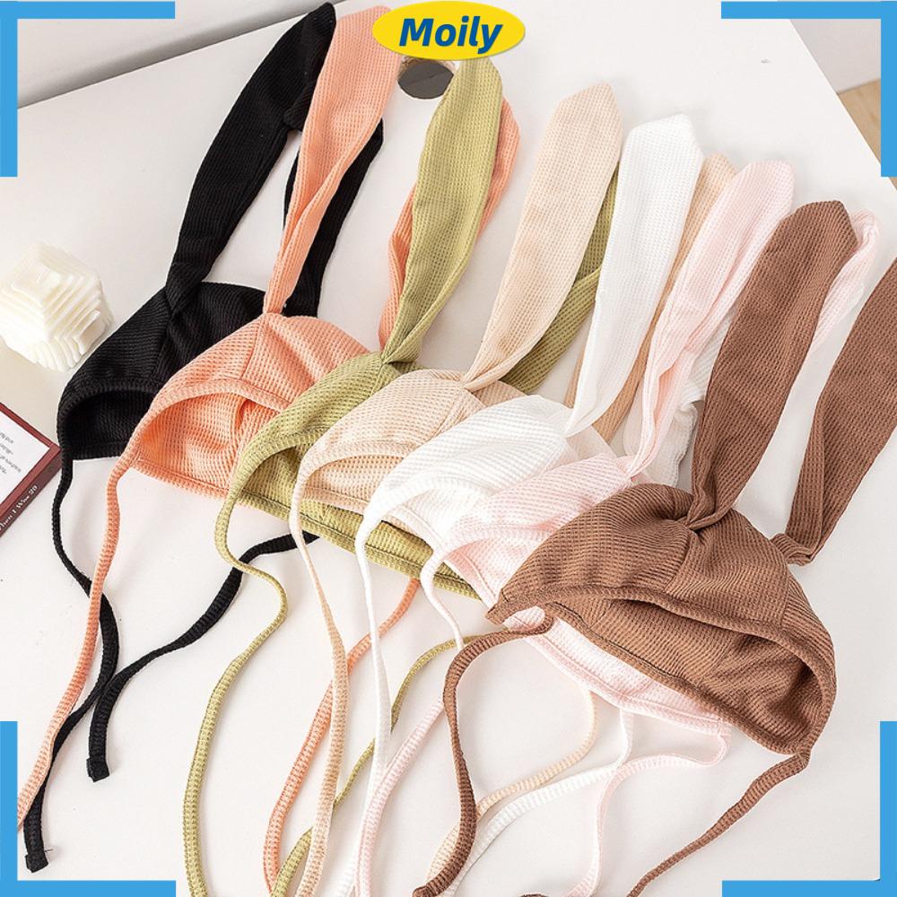 MOILYVN Mũ Trùm Đầu Bằng Vải Cotton Màu Trơn Hình Thỏ Giữ Ấm Cho Bé 0-2 Tuổi