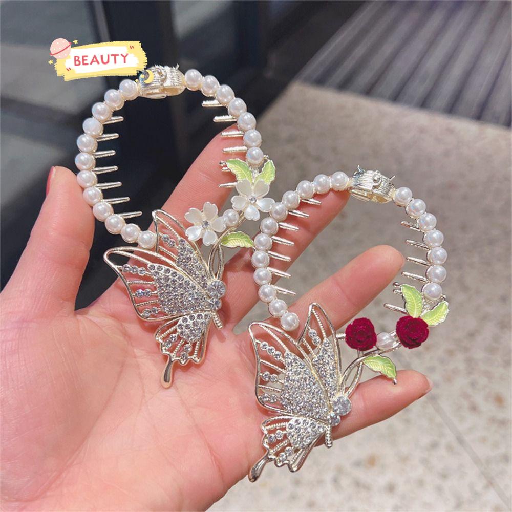 BEAUTY Kẹp Tóc Kim Loại Đính Đá Pha Lê Nhã Nhặn