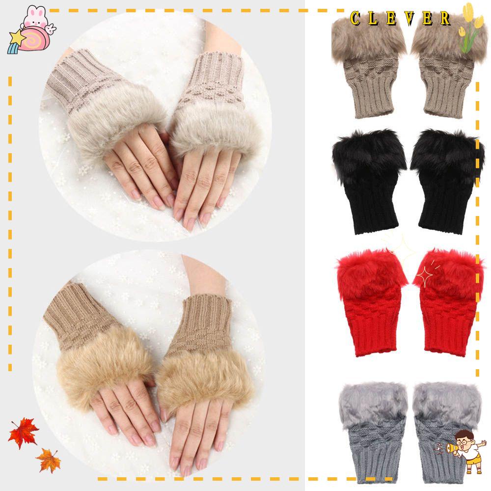 CLEVER Găng Tay Lông Thỏ Giữ Ấm Hở Ngón