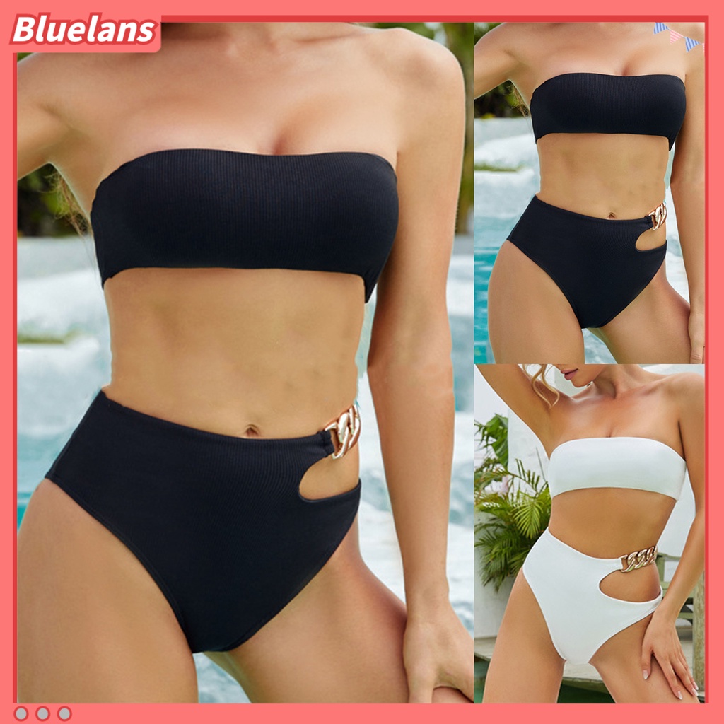[BLS] Bộ Bikini 2 Mảnh Lưng Cao Không Dây Xích Rỗng Cho Các Hoạt Động Dưới Nước