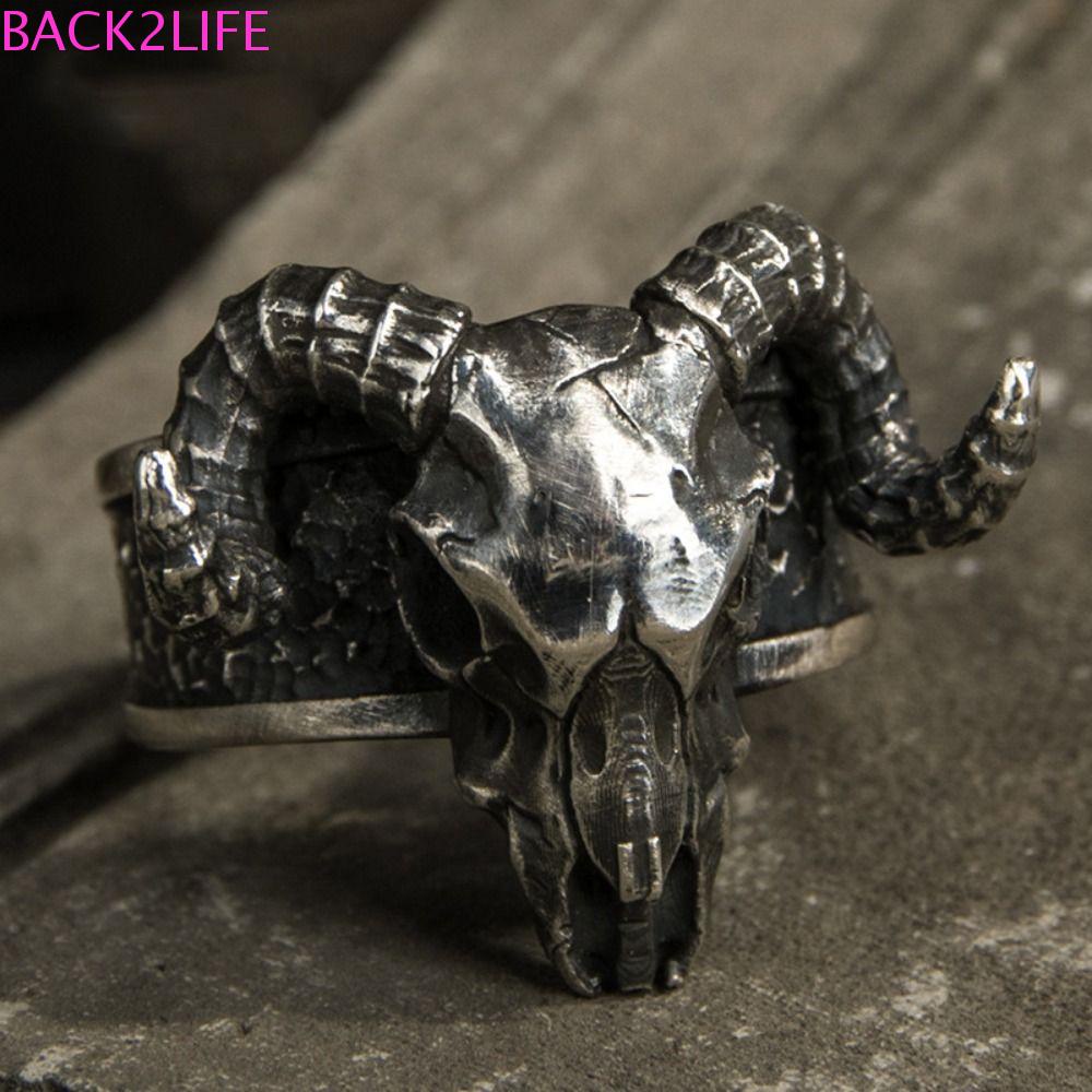 BACK2LIFE Nhẫn Hình Sừng Quỷ Phong Cách Punk Hip Hop Hàn Quốc Cá Tính Dành Cho Nam