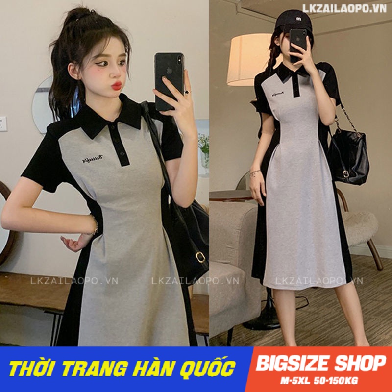 Váy đầm nữ Bigsize Đầm polo  dáng suông tay ngắn có cổ mùa hè Phong cách Hàn Quốc Thời Trang đẹp