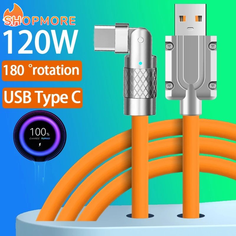 Dây Cáp Sạc / Truyền Dữ Liệu Tốc Độ Cao Loại C 180 Độ 120W Bằng Hợp Kim Kẽm Bền Bỉ Dành Cho Điện Thoại Di Động