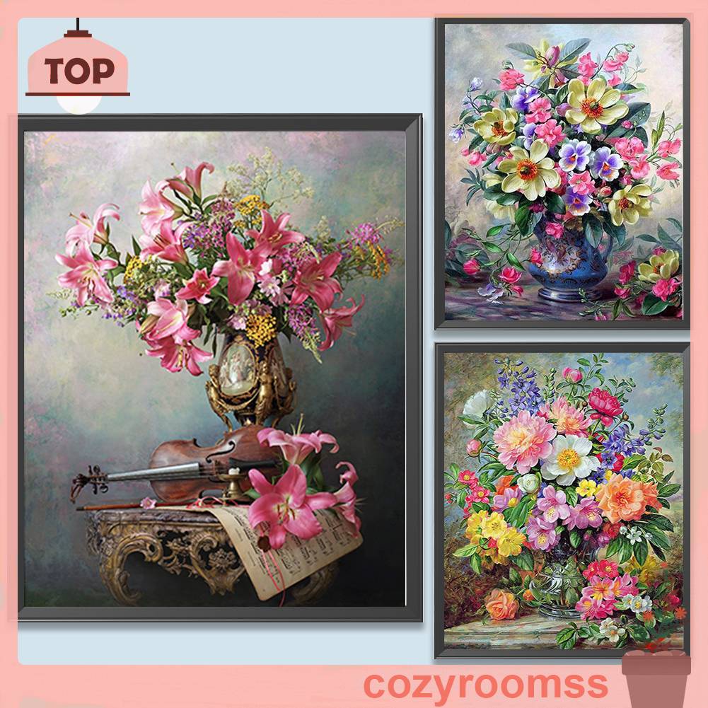 Bộ Dụng Cụ Vẽ Tranh Sơn Dầu Theo Số Họa Tiết Hoa Trang Trí Nội Thất DIY