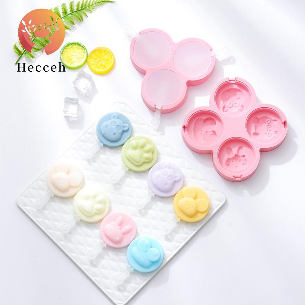 HECCEH 2 Khuôn Làm Kem Que 4 Ngăn Và 3 Ngăn Bằng Silicone