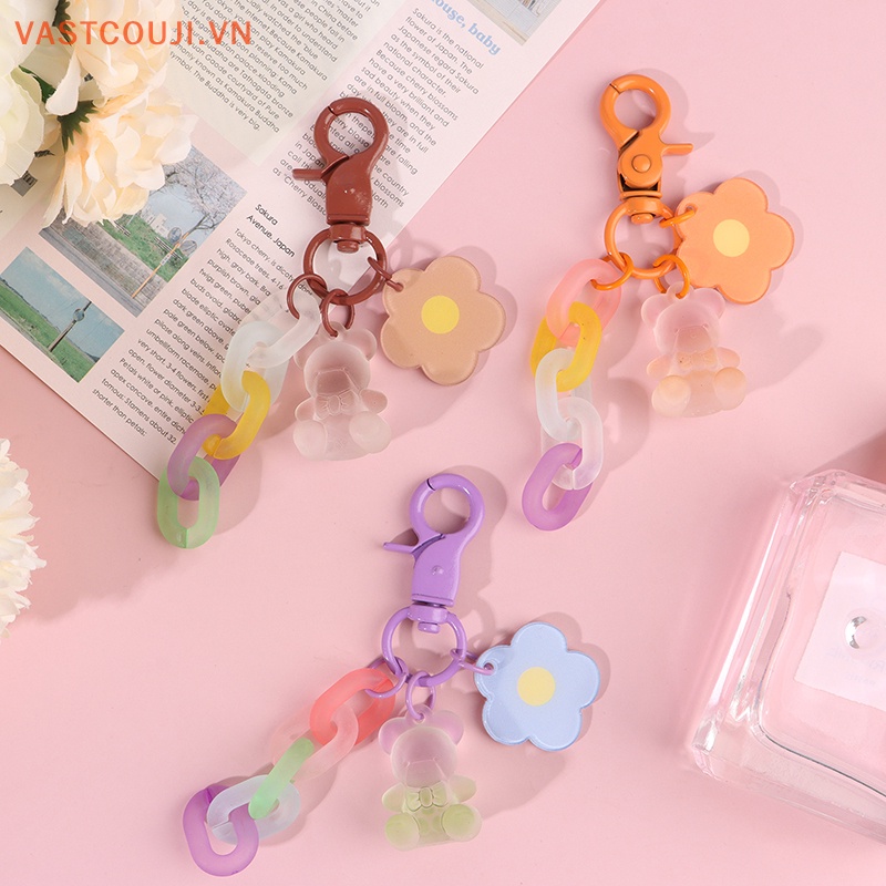 Móc Khóa Hình Gấu Và Hoa Màu Kẹo Ngọt Dễ Thương