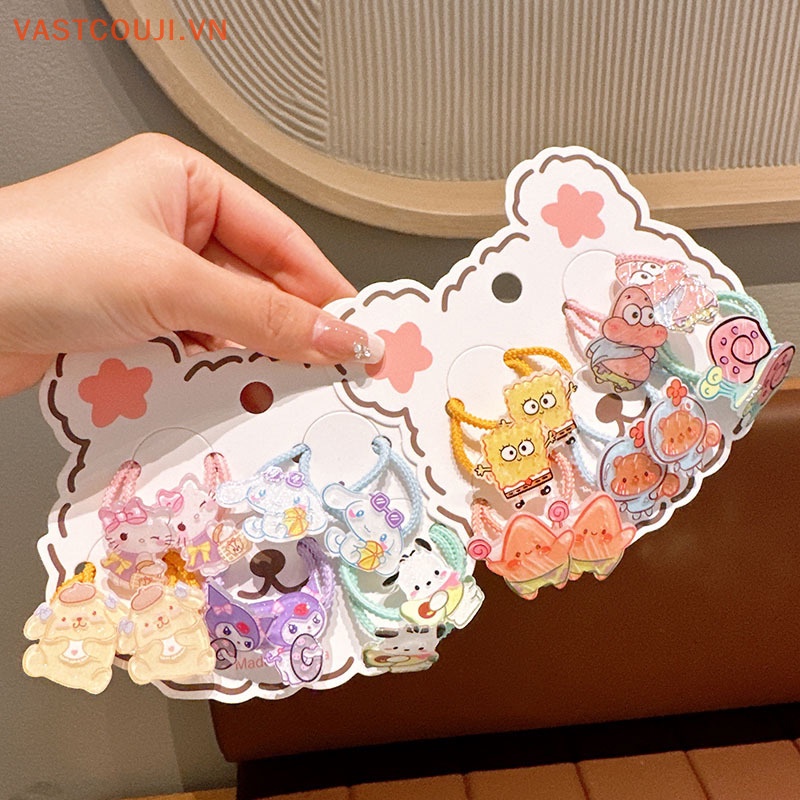 1 Set Dây Buộc Tóc Co Giãn Hình Hoa / Động Vật Hoạt Hình Dễ Thương Cho Bé Gái