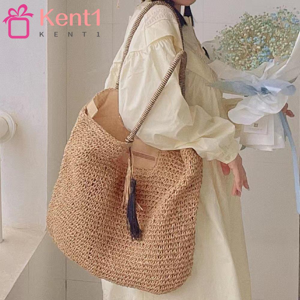 KENT1 Túi Xách Cỡ Lớn Màu Trơn Phối Tua Rua Thời Trang