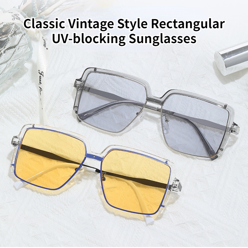 (KIQI-FASHION) COD Kính Mát Gọng Kim Loại Chống Tia UV Hình Chữ Nhật Phong Cách Cổ Điển Dành Cho Cả Nam Và Nữ