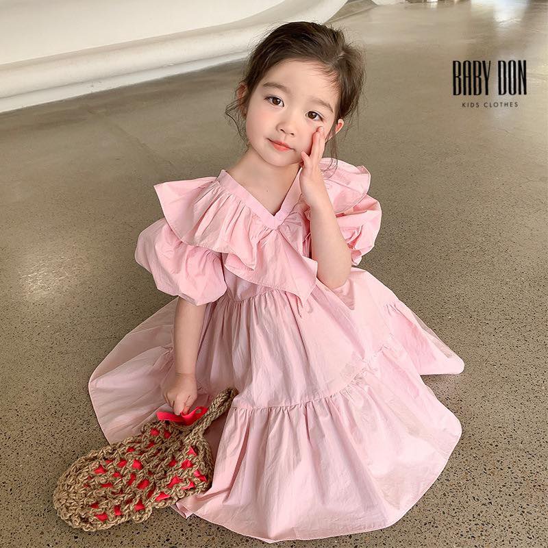Đầm Cổ Tim Tay Phồng Cho Bé Gái