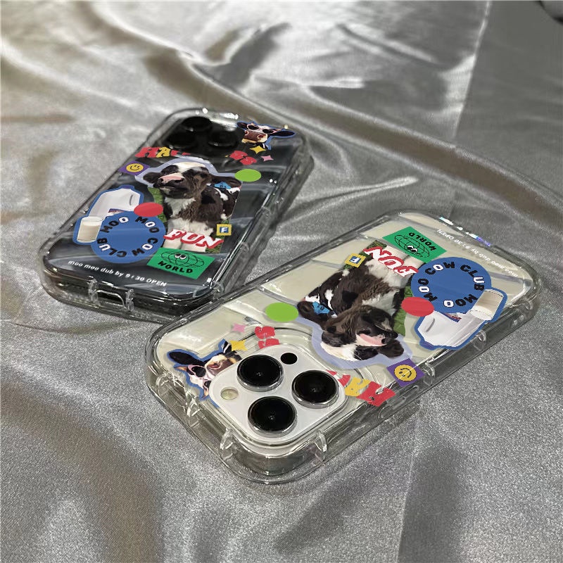 Ốp Điện Thoại Mềm Trong Suốt Họa Tiết Bò Sữa KI08 Cho iPhone14promax 1312 / 11 7 / 8plus xr / sins