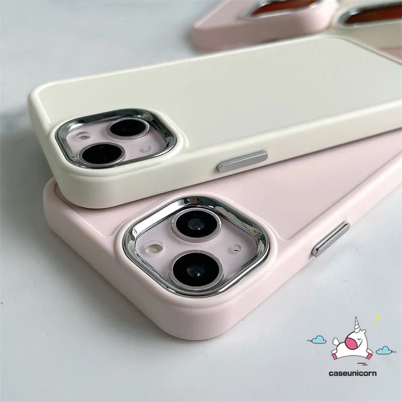 Ốp Điện Thoại Khung Kim Loại Màu Trơn Có Giá Đỡ Hình Mèo Kitty Cho IPhone 7plus 13 11 12 14 Pro MAX X XR 7 8 Plus XS MAX
