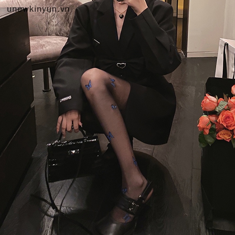 Uu Quần Tất In Hình Bướm Xanh Lam Xuyên Thấu Siêu Mỏng Không Đường May Phong Cách Lolita Nhật Bản Cho Nữ