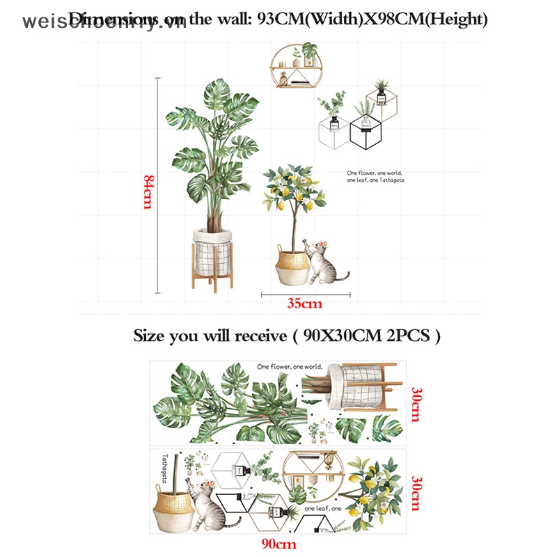Decal dán tường Trang Trí Hình Lá Xanh Bằng Vinyl