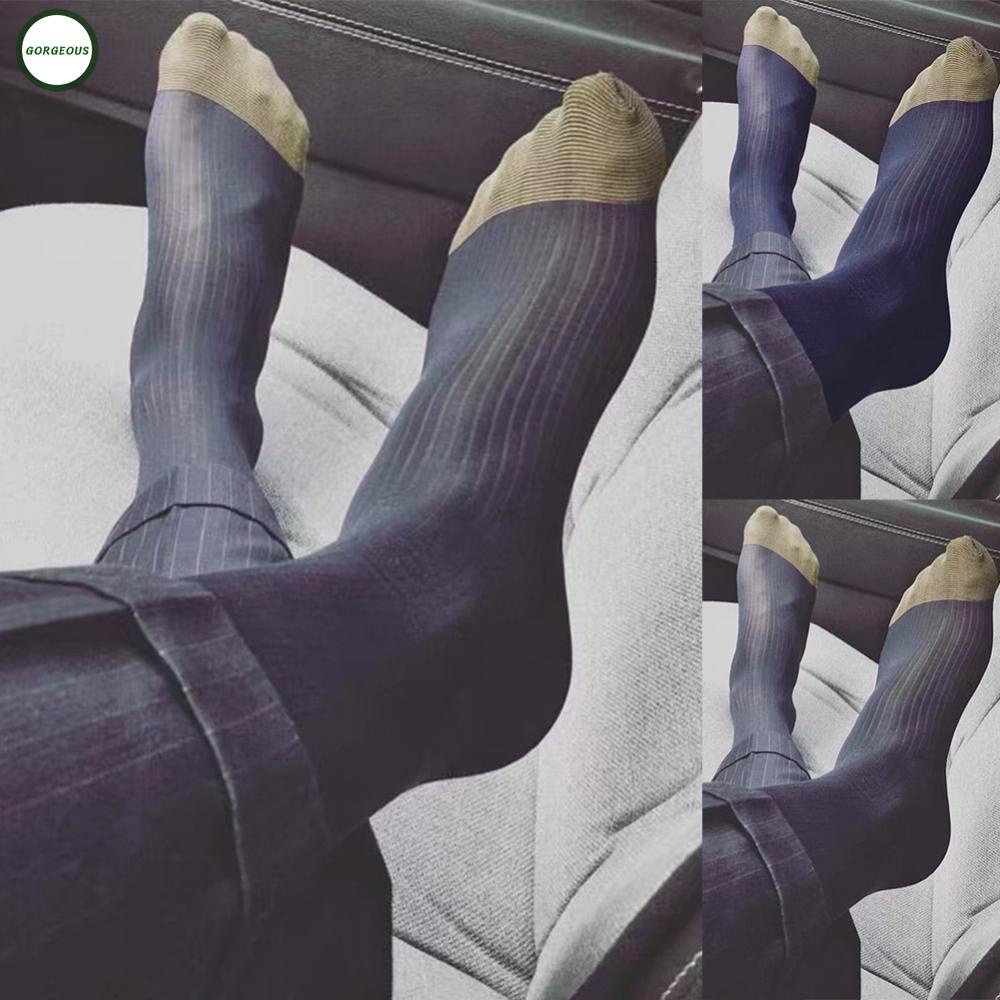New Coming~Business Striped Knee High Dress Socks for Men 1 Pair of See Through Sheer Socks#Home Essentialses