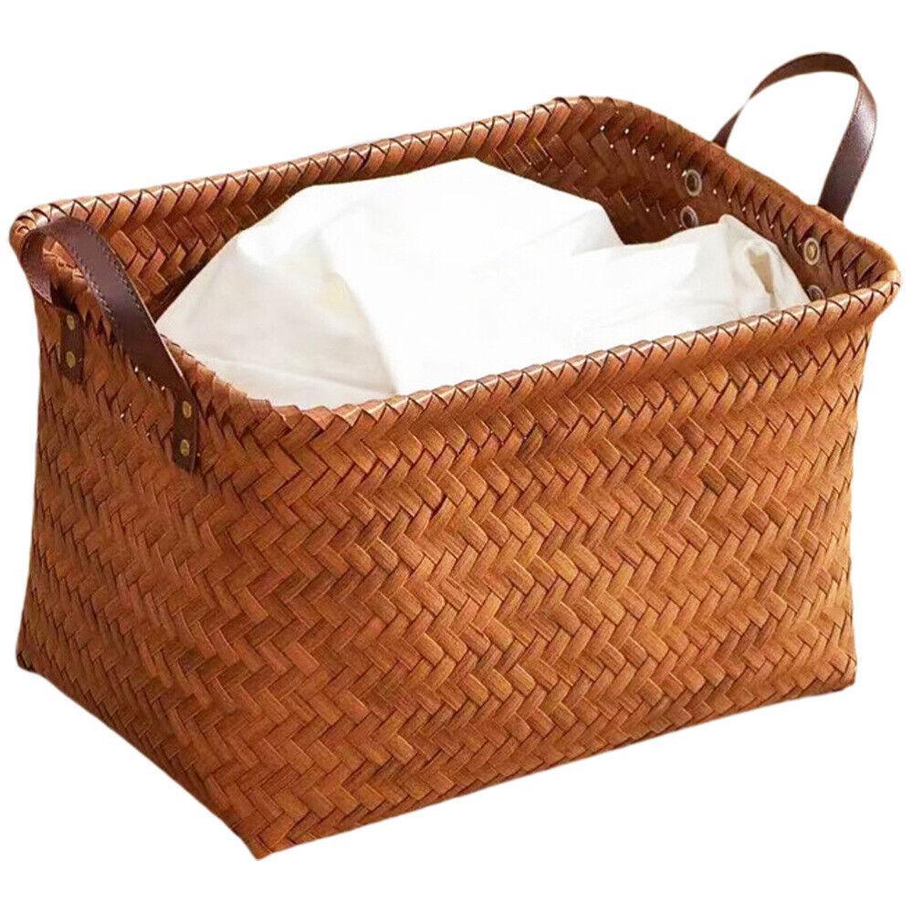 Giỏ Đựng Đồ Dơ Bằng Nhựa PP Dệt Mây Màu Nâu Cổ Điển