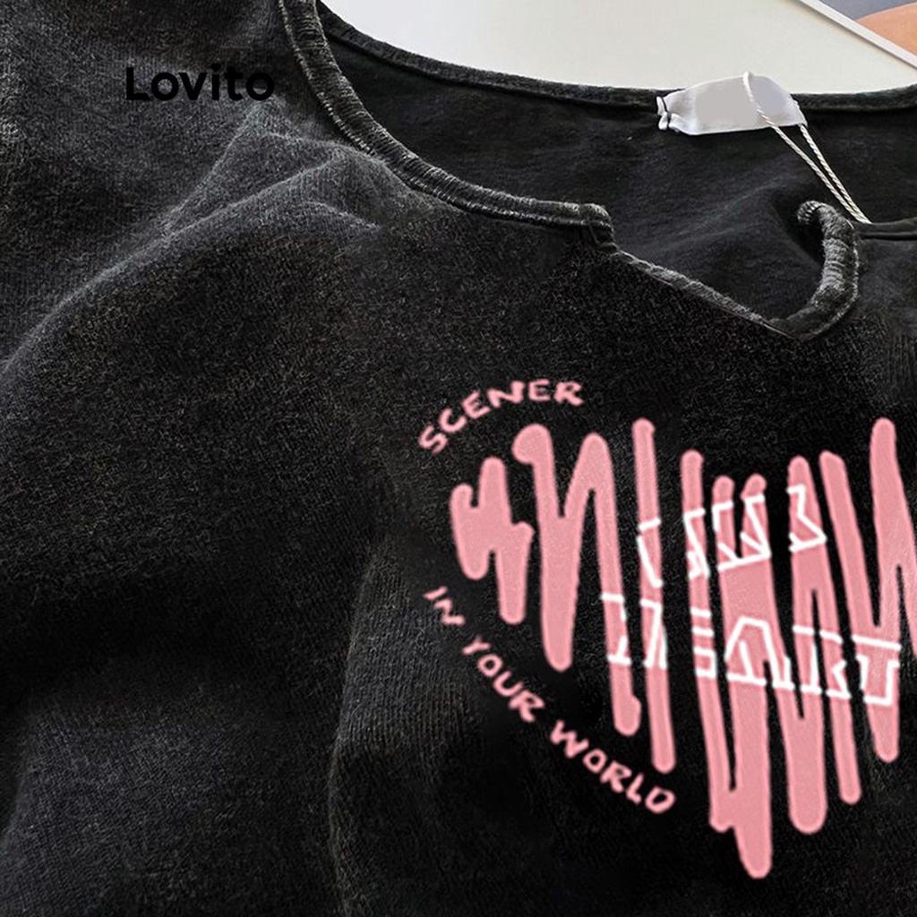 Áo thun Lovito giản dị họa tiết hình trái tim có dây rút cho nữ LNA11144